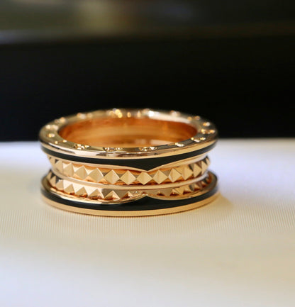 [Lumi Jewels]BAGUE ZÉRO 1 EN CÉRAMIQUE NOIRE ET OR ROSE