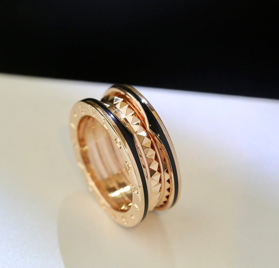 [Lumi Jewels]BAGUE ZÉRO 1 EN CÉRAMIQUE NOIRE ET OR ROSE