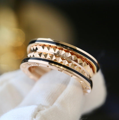 [Lumi Jewels]BAGUE ZÉRO 1 EN CÉRAMIQUE NOIRE ET OR ROSE