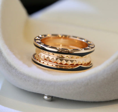 [Lumi Jewels]BAGUE ZÉRO 1 EN CÉRAMIQUE NOIRE ET OR ROSE