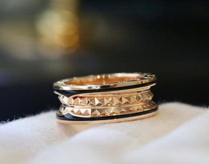 [Lumi Jewels]BAGUE ZÉRO 1 EN CÉRAMIQUE NOIRE ET OR ROSE