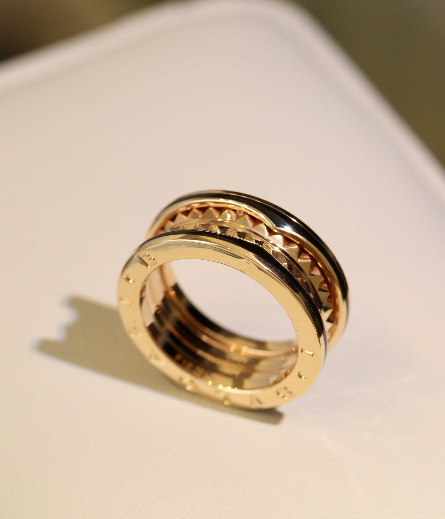 [Lumi Jewels]BAGUE ZÉRO 1 EN CÉRAMIQUE NOIRE ET OR ROSE
