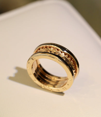 [Lumi Jewels]BAGUE ZÉRO 1 EN CÉRAMIQUE NOIRE ET OR ROSE