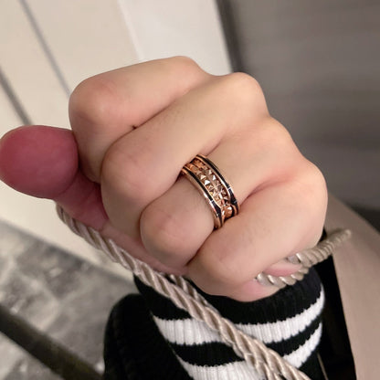 [Lumi Jewels]BAGUE ZÉRO 1 EN CÉRAMIQUE NOIRE ET OR ROSE