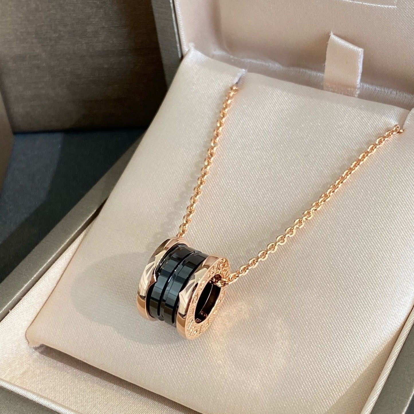 [Lumi Jewels]COLLIER ZERO 1 CÉRAMIQUE NOIRE OR ROSE
