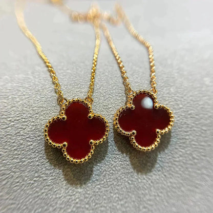 [Lumi Jewels]COLLIER FLEUR UNIQUE 15MM CORNALINE TRÈFLE