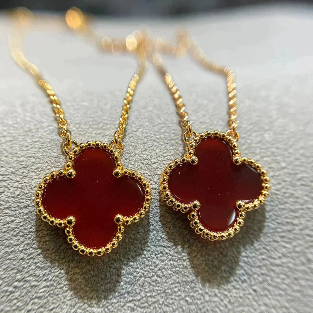 [Lumi Jewels]COLLIER FLEUR UNIQUE 15MM CORNALINE TRÈFLE