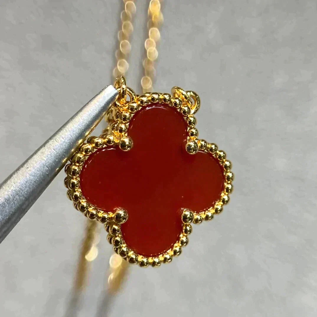 [Lumi Jewels]COLLIER FLEUR UNIQUE 15MM CORNALINE TRÈFLE