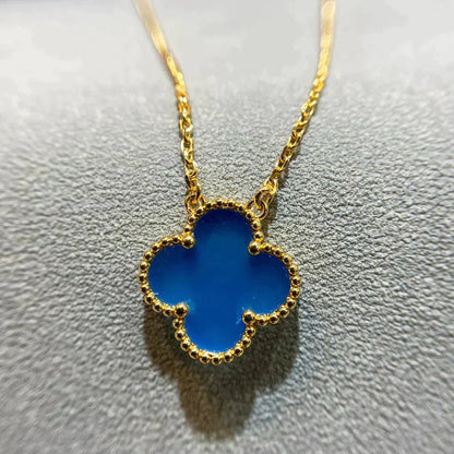 [Lumi Jewels]COLLIER TRÈFLE 15 MM AGATE BLEUE