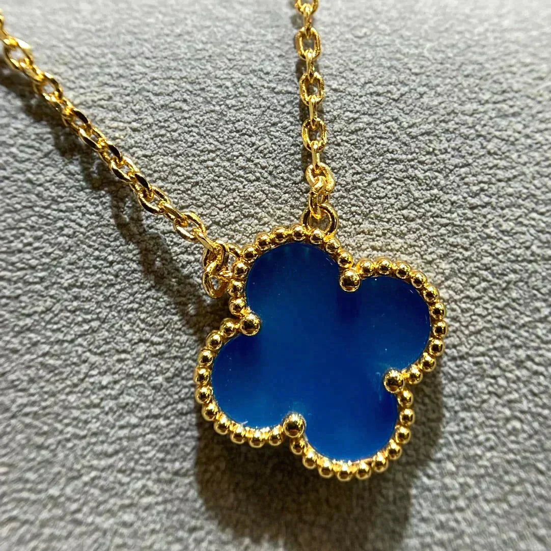 [Lumi Jewels]COLLIER TRÈFLE 15 MM AGATE BLEUE