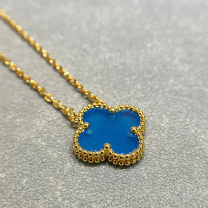 [Lumi Jewels]COLLIER TRÈFLE 15 MM AGATE BLEUE