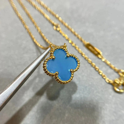 [Lumi Jewels]COLLIER TRÈFLE 15 MM AGATE BLEUE