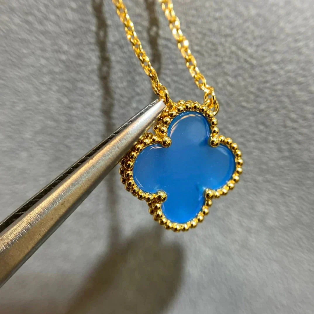 [Lumi Jewels]COLLIER TRÈFLE 15 MM AGATE BLEUE