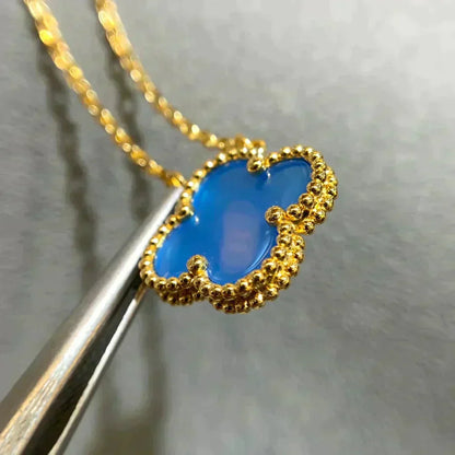 [Lumi Jewels]COLLIER TRÈFLE 15 MM AGATE BLEUE