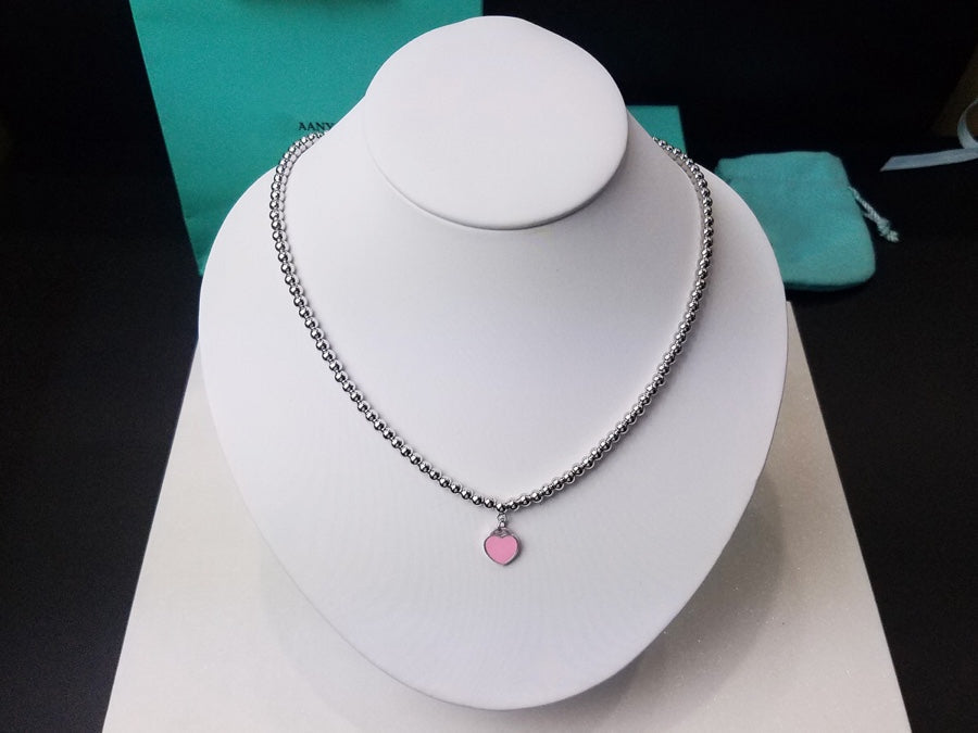 [Lumi Jewelry]HEART PEDANT SILVER BALL CHAIN NECKLACE