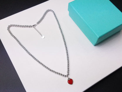 [Lumi Jewelry]HEART PEDANT SILVER BALL CHAIN NECKLACE
