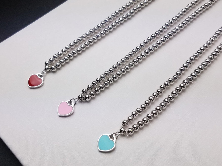 [Lumi Jewelry]HEART PEDANT SILVER BALL CHAIN NECKLACE