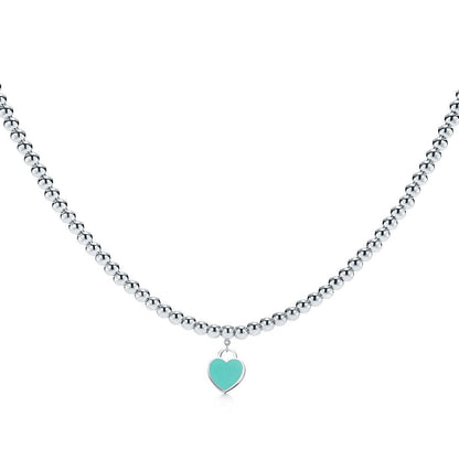[Lumi Jewelry]HEART PEDANT SILVER BALL CHAIN NECKLACE