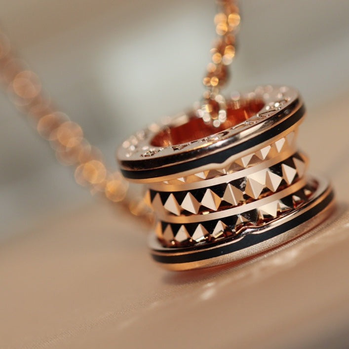 [Lumi Jewels]ZERO 1 ROCK PEDANT PINK GOLD BLACK NECKLACE