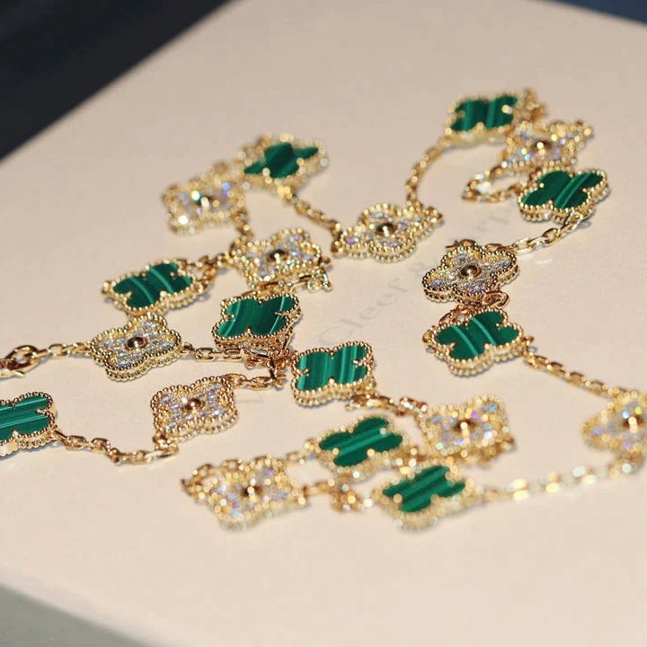 [Lumi Jewels]COLLIER DIAMANT MALACHITE 20 MOTIFS TRÈFLE