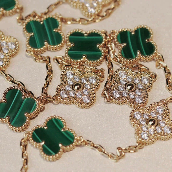[Lumi Jewels]COLLIER DIAMANT MALACHITE 20 MOTIFS TRÈFLE