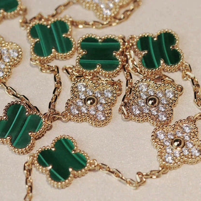 [Lumi Jewels]COLLIER DIAMANT MALACHITE 20 MOTIFS TRÈFLE
