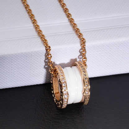 [Lumi Jewels]ZERO 1 WHITE CERAMIC PINK GOLD DIAMOND NECKLACE