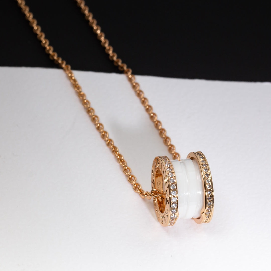 [Lumi Jewels]ZERO 1 WHITE CERAMIC PINK GOLD DIAMOND NECKLACE