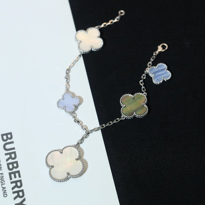 [Lumi Jewels]BRACELET TRÈFLE 5 MOTIFS NACRE CHALCEDOINE ARGENT