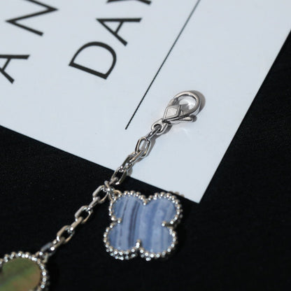 [Lumi Jewels]BRACELET TRÈFLE 5 MOTIFS NACRE CHALCEDOINE ARGENT
