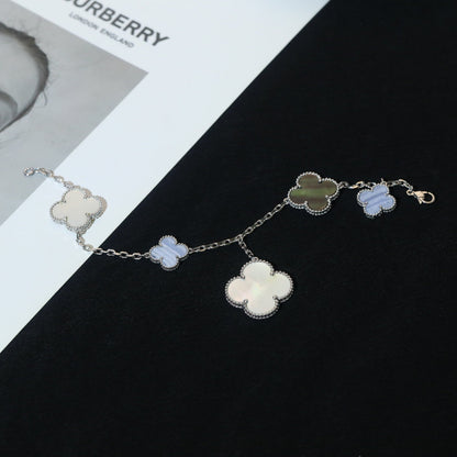 [Lumi Jewels]BRACELET TRÈFLE 5 MOTIFS NACRE CHALCEDOINE ARGENT