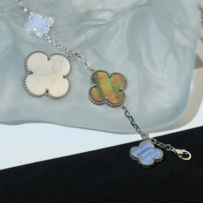 [Lumi Jewels]BRACELET TRÈFLE 5 MOTIFS NACRE CHALCEDOINE ARGENT