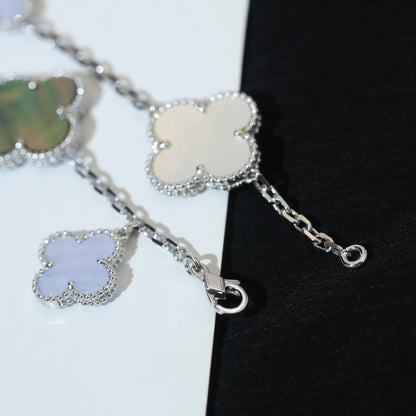 [Lumi Jewels]BRACELET TRÈFLE 5 MOTIFS NACRE CHALCEDOINE ARGENT