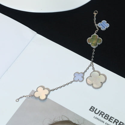 [Lumi Jewels]BRACELET TRÈFLE 5 MOTIFS NACRE CHALCEDOINE ARGENT