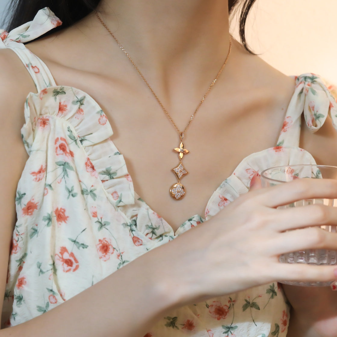 [Lumi Jewels]STAR AND SUN DIAMOND PINK GOLD NECKLACE