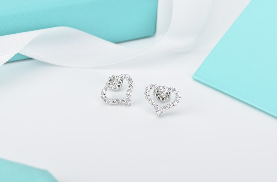 [Lumi Jewelry]OPEN HEART STUD DIAMOND EARRINGS