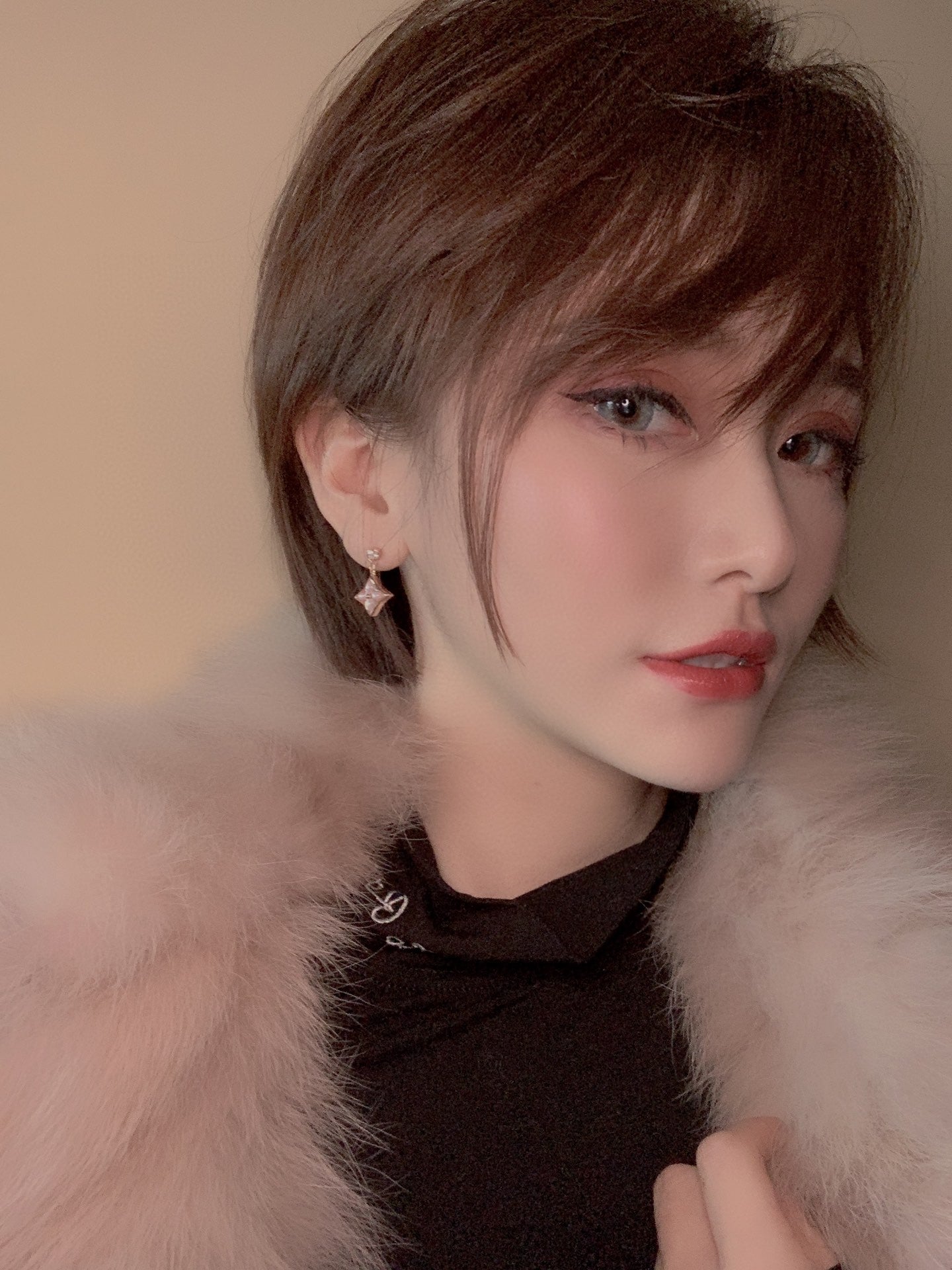 [Lumi Jewels]DOUBLE STAR PINK GOLD MOP DROP EARRINGS