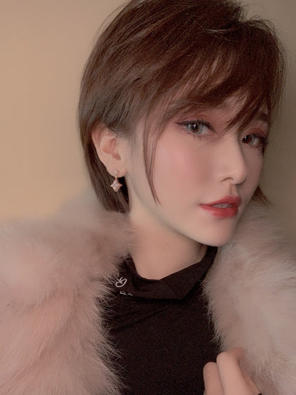 [Lumi Jewels]DOUBLE STAR PINK GOLD MOP DROP EARRINGS