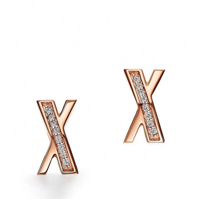 [Lumi Jewelry]X EARRINGS ROSE GOLD DIAMONDS