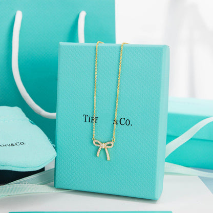 [Lumi Jewelry]RIBBON NECKLACE BOW PENDANT DIAMOND CHARM CHAIN