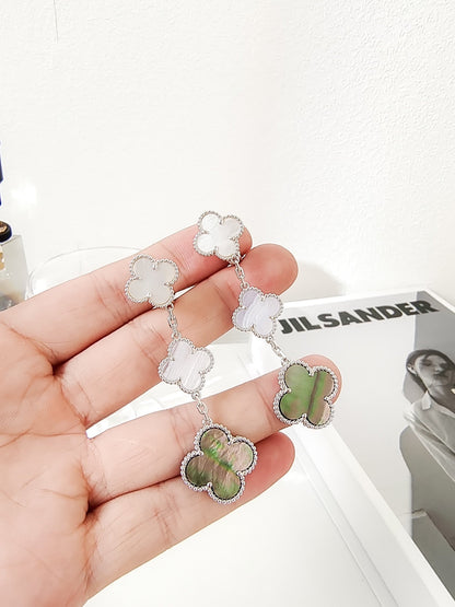 [Lumi Jewels]CLOVER 3 MOTIFS CHALCEDONY DARK MOP SILVER EARRINGS