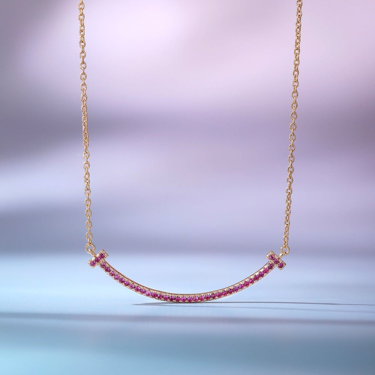 [Lumi Jewelry]BIG SMILE PEDANT PINK DIAMOND NECKLACE