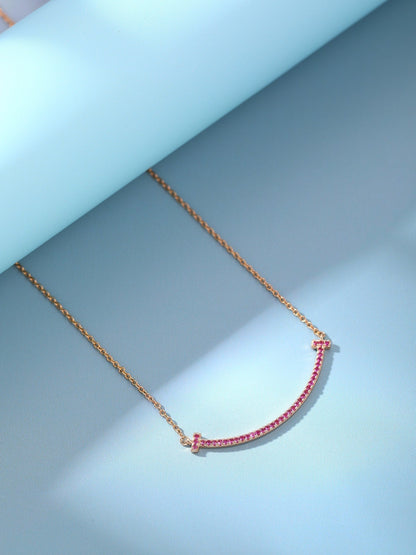 [Lumi Jewelry]BIG SMILE PEDANT PINK DIAMOND NECKLACE