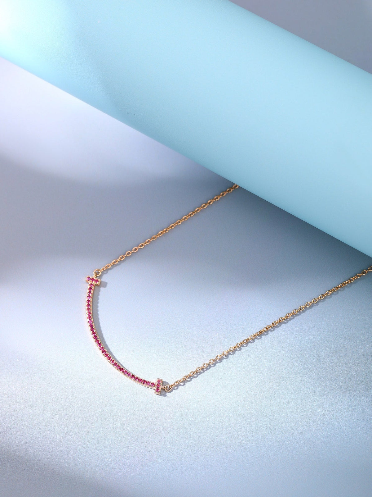 [Lumi Jewelry]BIG SMILE PEDANT PINK DIAMOND NECKLACE