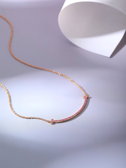 [Lumi Jewelry]BIG SMILE PEDANT PINK DIAMOND NECKLACE