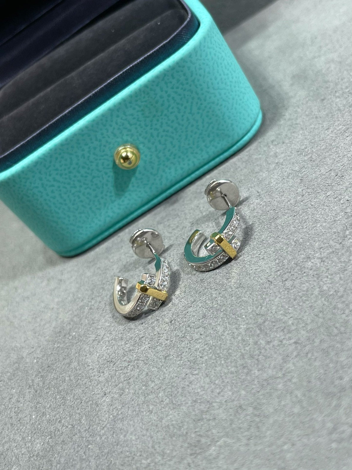 [Lumi Jewelry]EDGE DIAMOND PINK GOLD EARRINGS