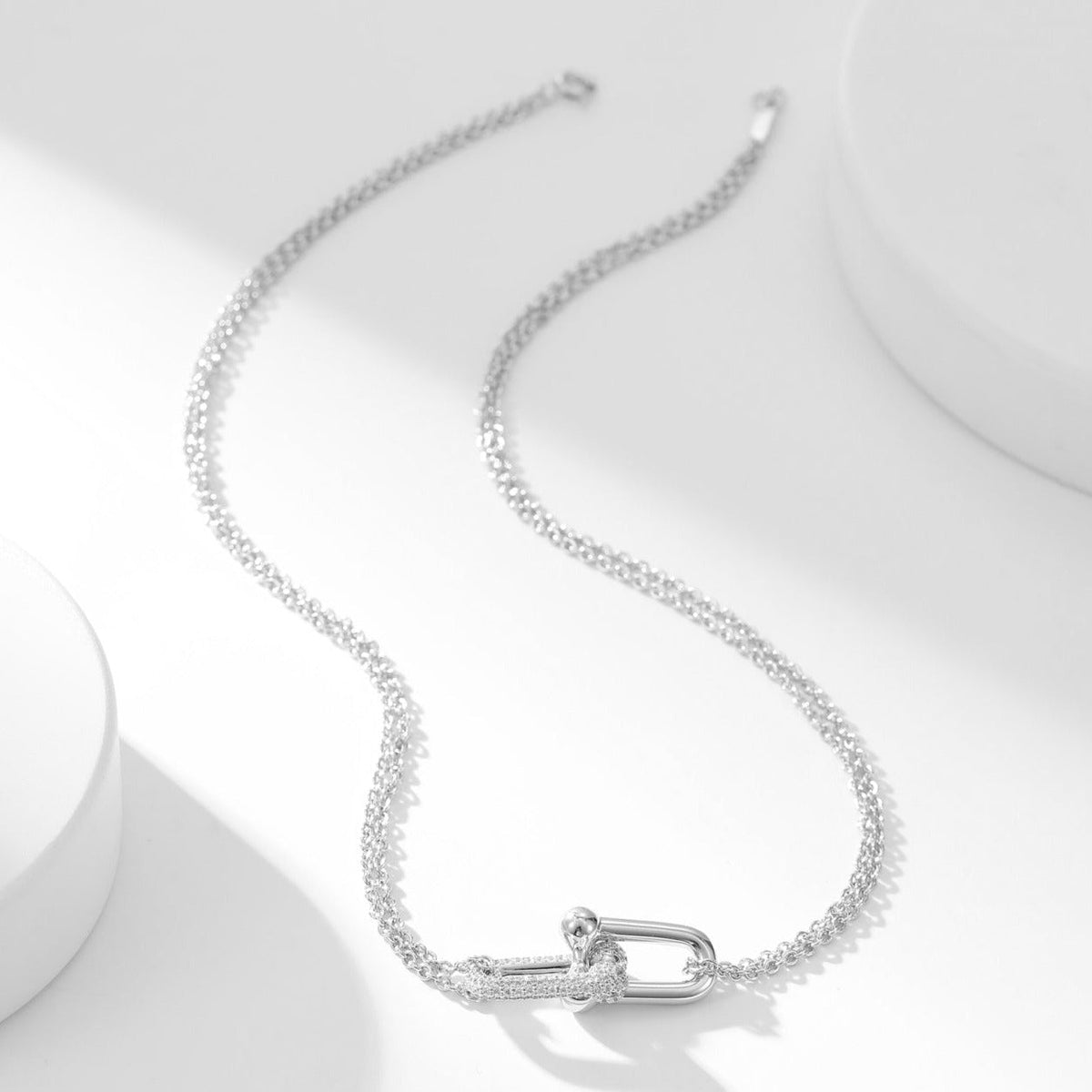 [Lumi Jewelry]HARDWEAR DIAMOND PEDANT DOUBLE CHAIN NECKLACE