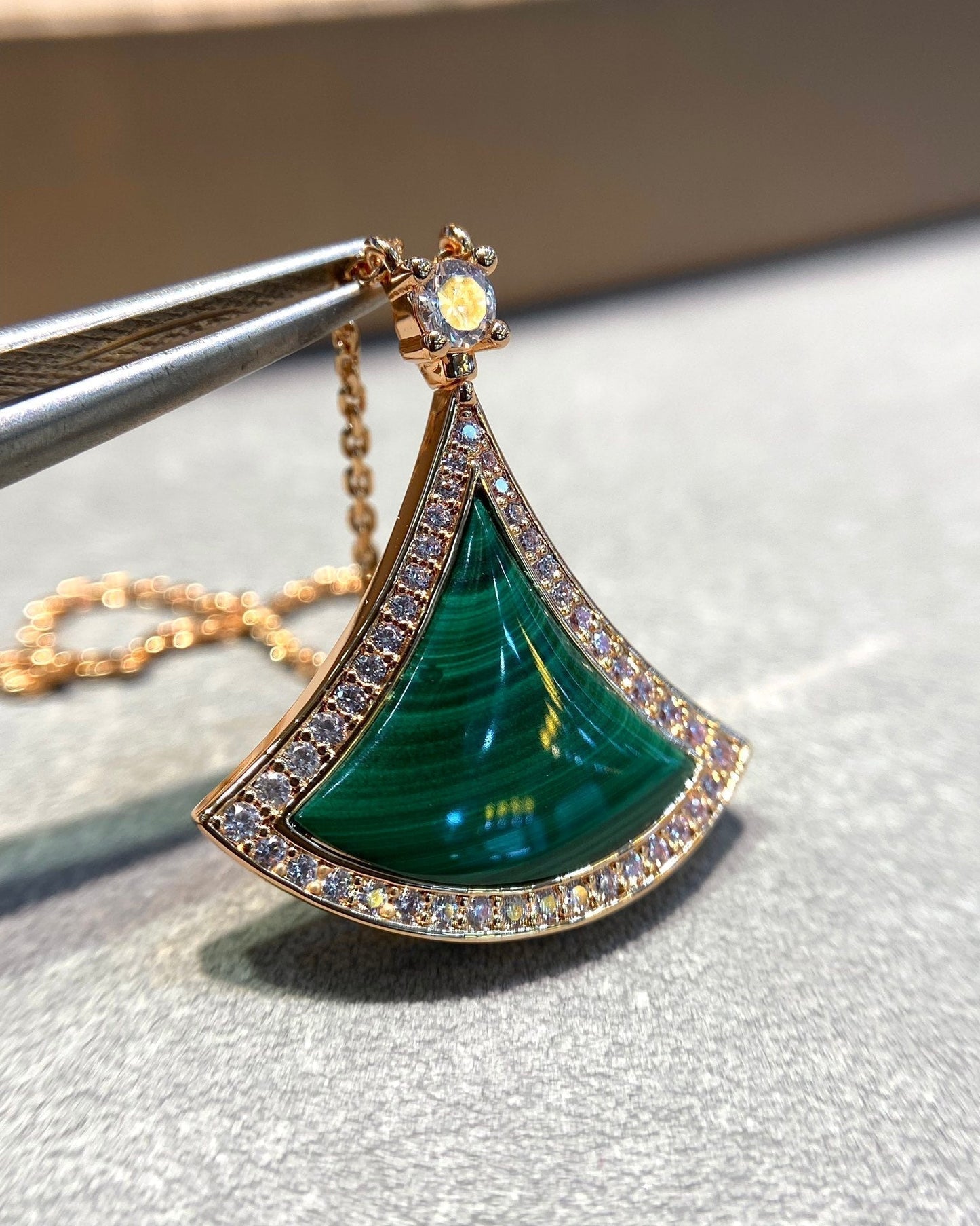 [Lumi Jewels]DREAM MALACHITE DIAMOND PAVED PINK GOLD NECKLACE