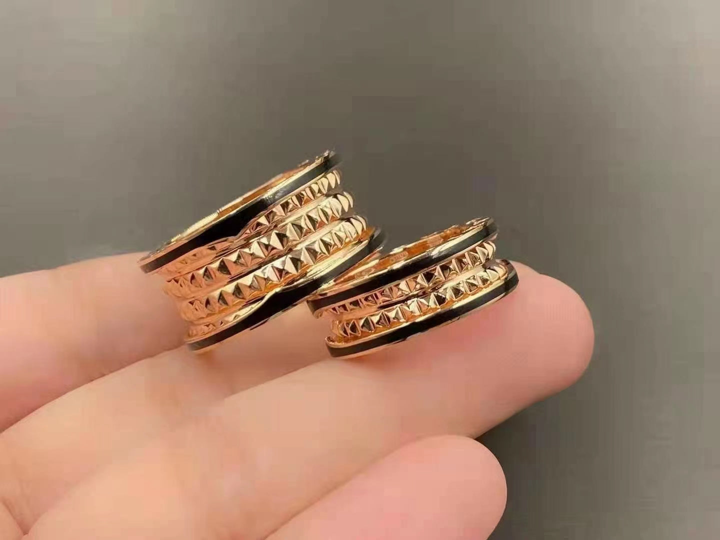 [Lumi Jewels]ZERO 1 ROCK CÉRAMIQUE NOIRE OR ROSE GRAND MODÈLE
