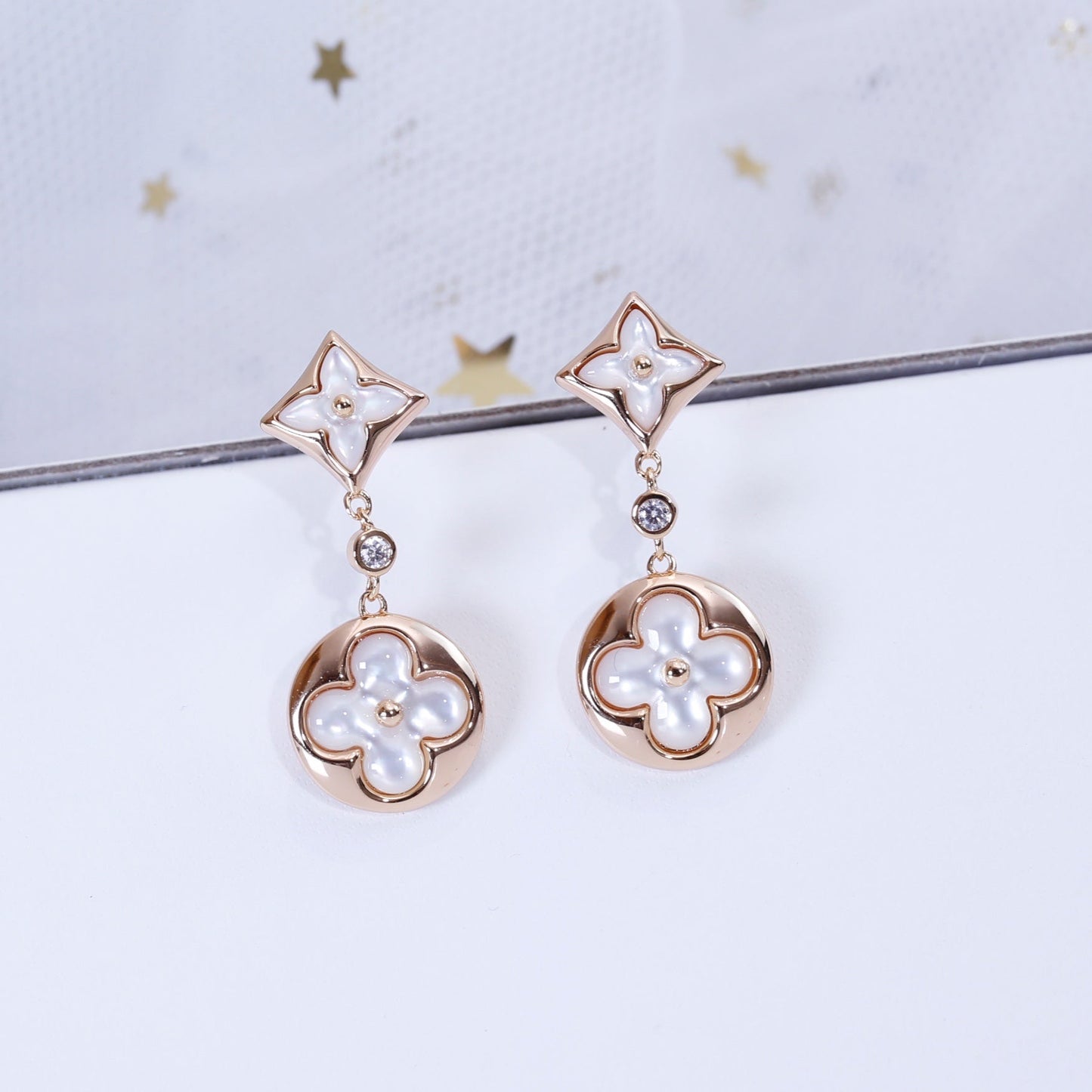 [Lumi Jewels]STAR AND SUN PINK GOLD MOP DROP EARRINGS